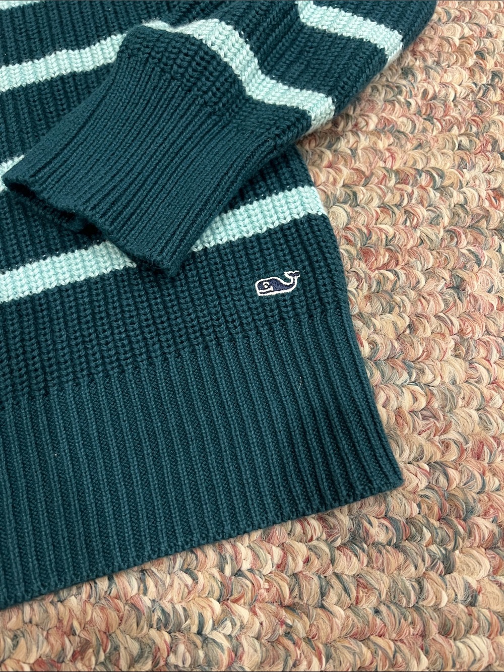 Vineyard Vines Dark Green & White Striped Crewneck Sweater - Picture 2 of 3